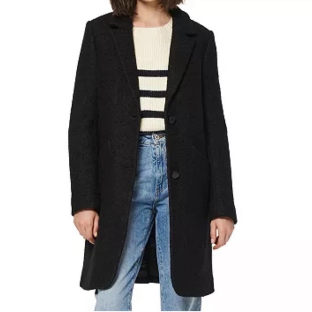 Marc New York Paige Wool-Blend Bouclé Coat Black Long 2-button + pockets